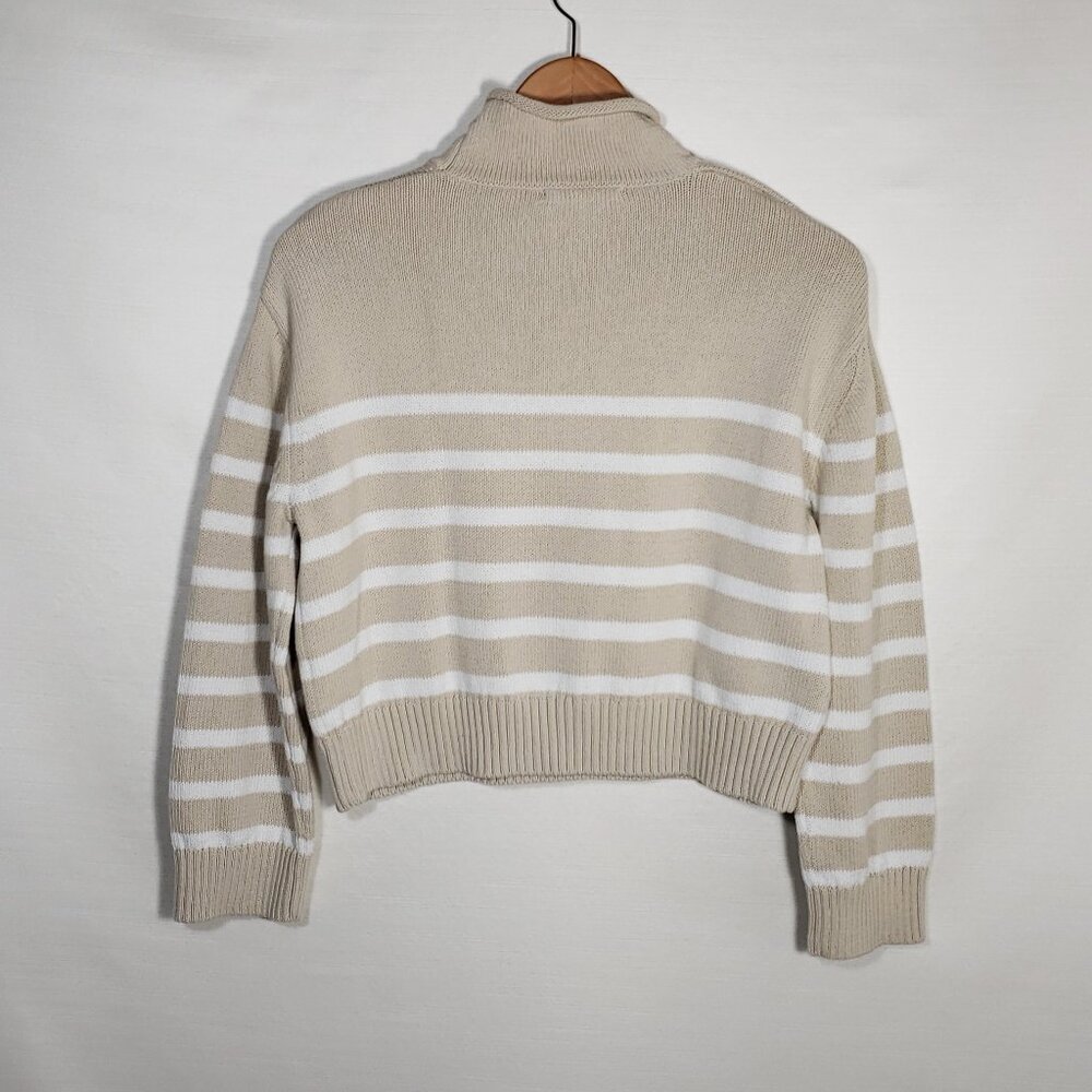 Copper Key Thick knitted mock roll neck sweater white beige striped womens Small - Picture 5 of 6